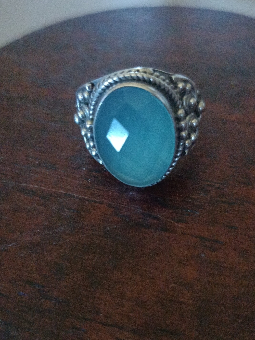 Sterling 925 Size 6 Silver Blue Chalcedony Oval Statement Ring